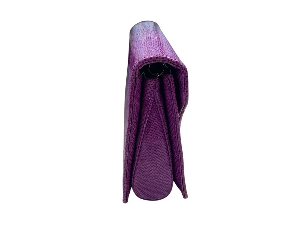 Judith Lieberman Purple Lizard Leather Envelope Clutch
